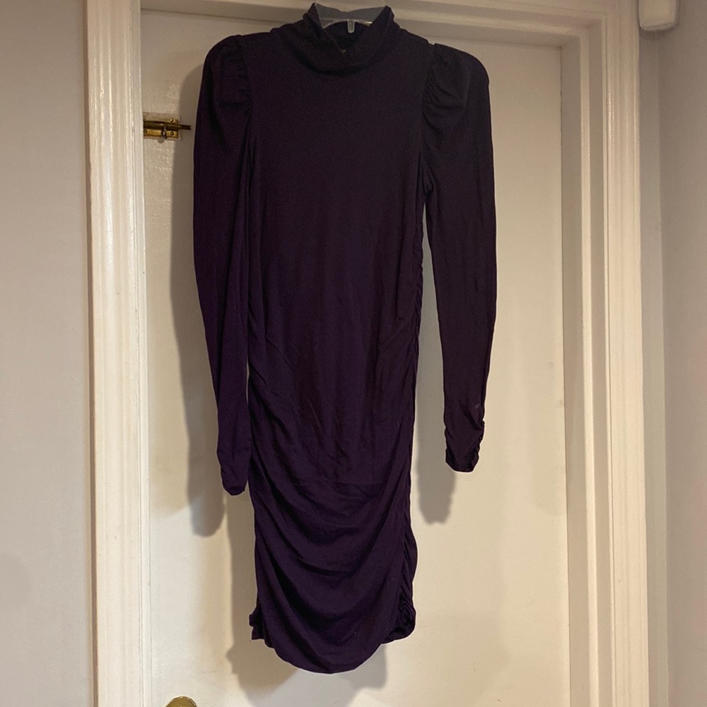 Ralph Lauren Rugby eggplant turtleneck dress with ruching, size M.